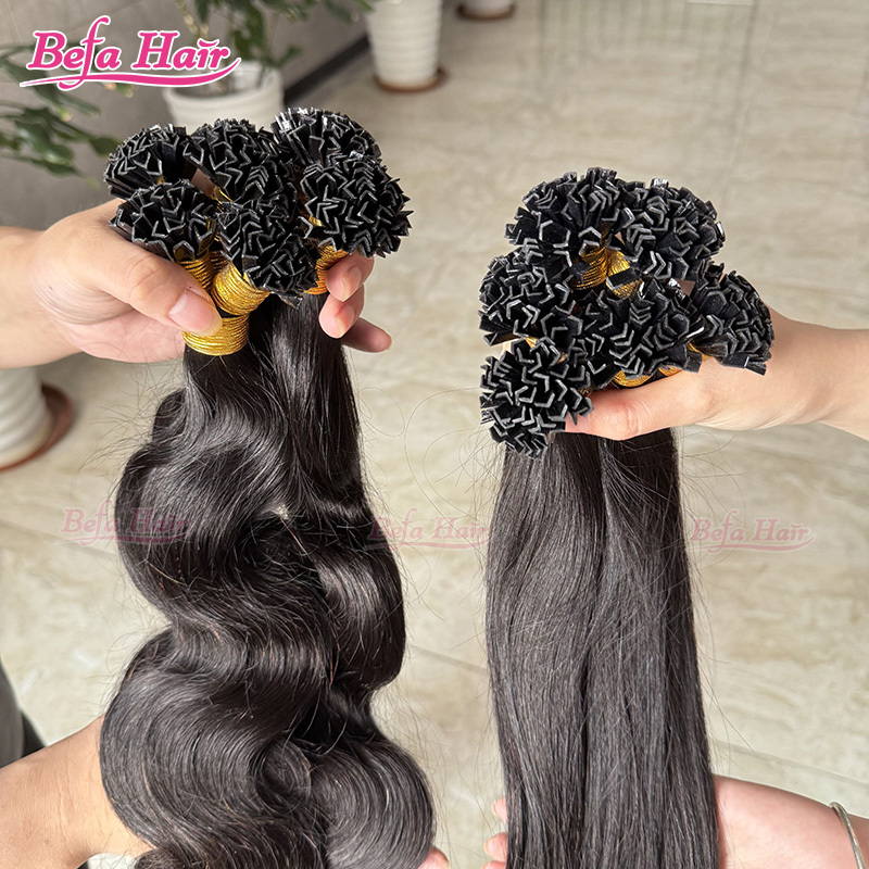 Befa Hair Wholesale Cuticle Aligne Hair 12"-30"inch K-tips Keratin Human Hair Extensions Natural Black Body Wave Straight Hair Extensions