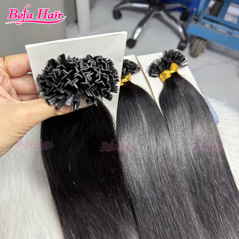 Befa Hair Wholesale Cuticle Aligne Hair 12"-30"inch K-tips Keratin Human Hair Extensions Natural Black Body Wave Straight Hair Extensions