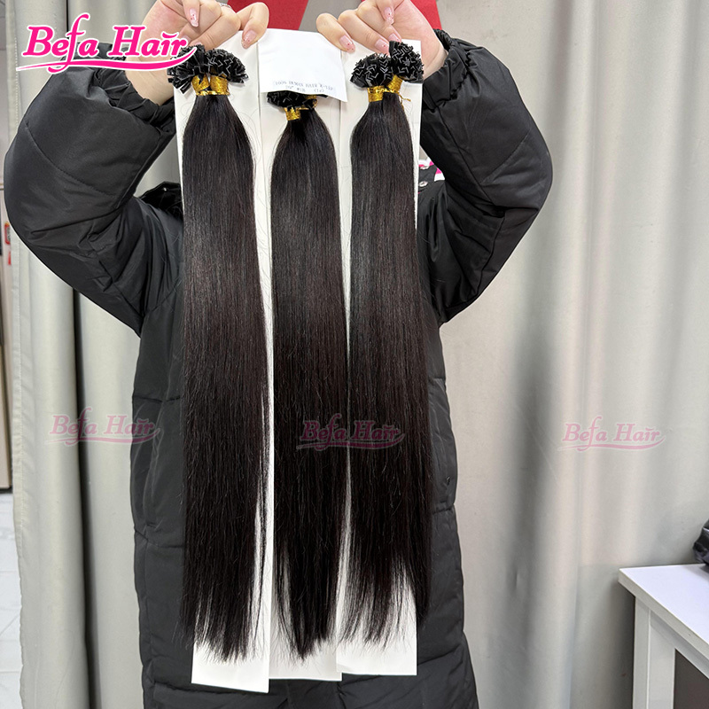 Befa Hair Wholesale Cuticle Aligne Hair 12"-30"inch K-tips Keratin Human Hair Extensions Natural Black Body Wave Straight Hair Extensions