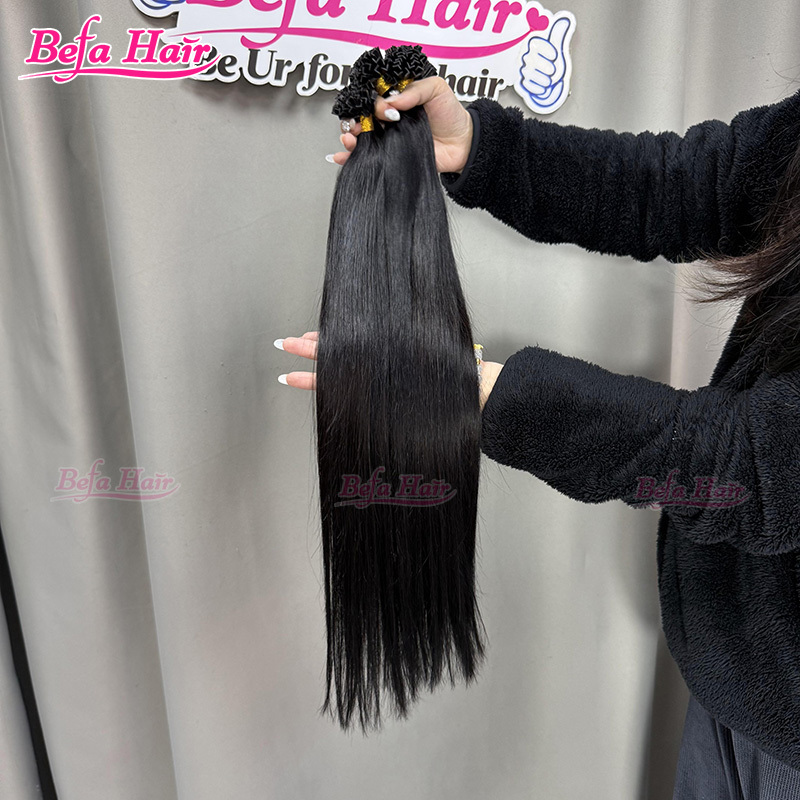 Befa Hair Wholesale Cuticle Aligne Hair 12"-30"inch K-tips Keratin Human Hair Extensions Natural Black Body Wave Straight Hair Extensions