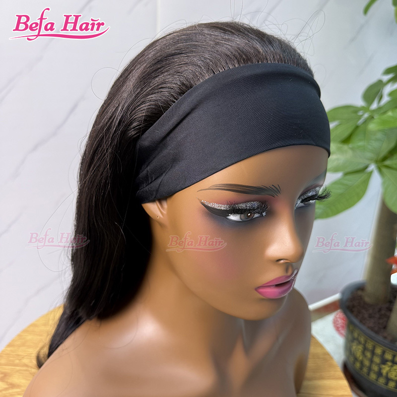 Befa Hair Wholesale Body Wave Headband Wig Human Hair 200% Density Natural Black Headband Wavy Wig