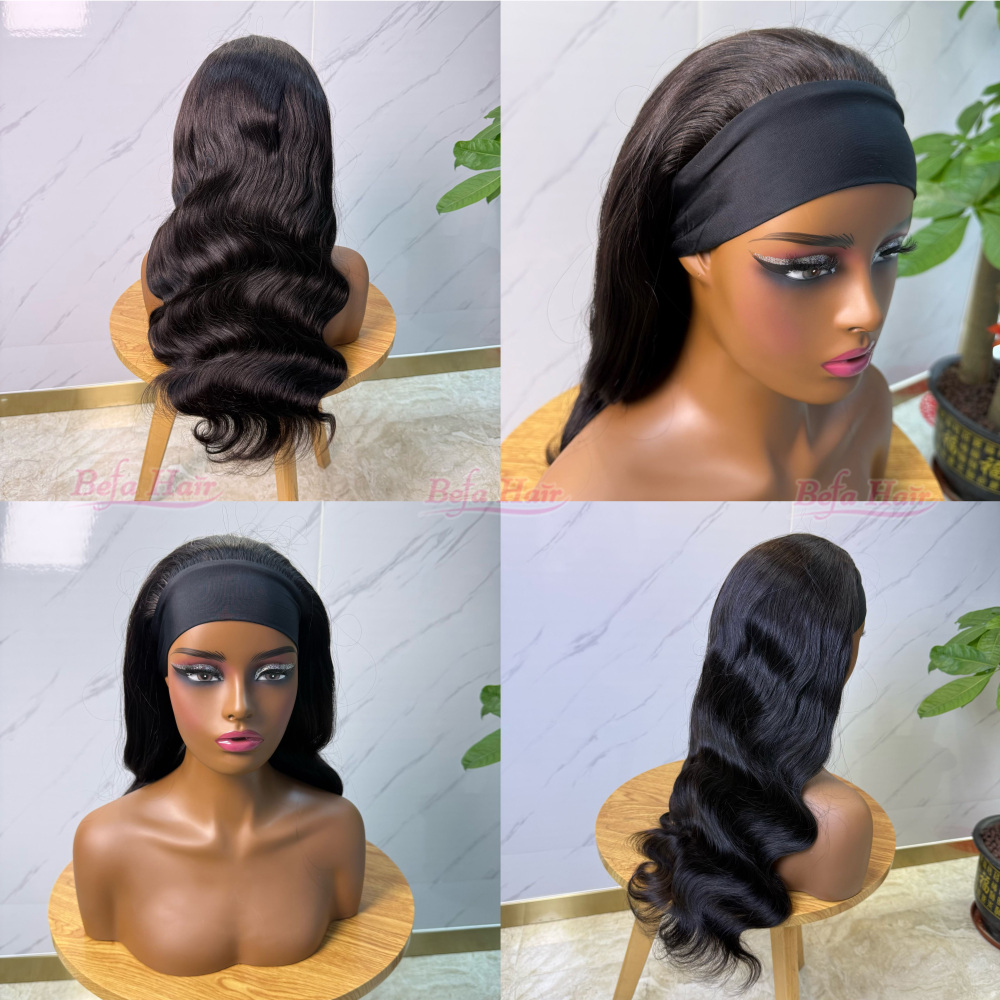 Befa Hair Wholesale Body Wave Headband Wig Human Hair 200% Density Natural Black Headband Wavy Wig