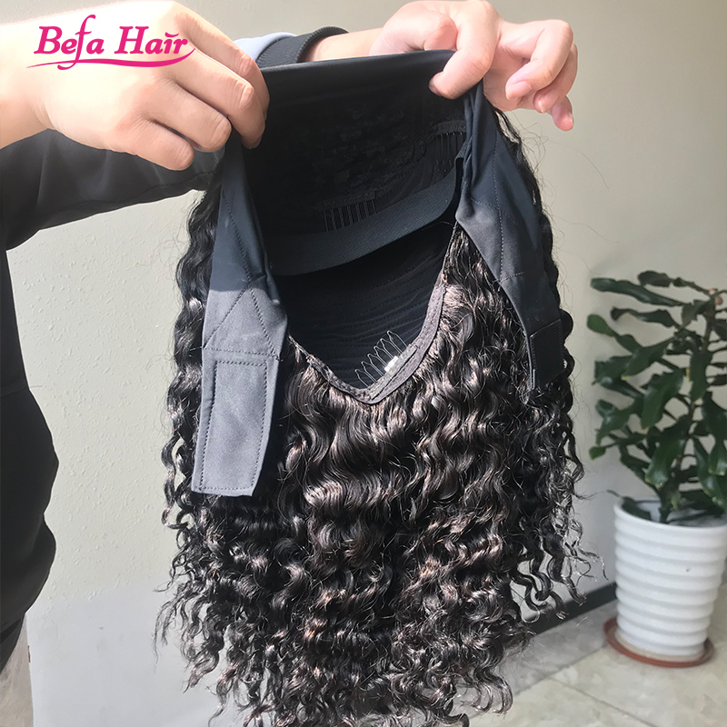 Befa Hair Wholesale Burmese Curly Headband Wig Human Hair 200% Density Natural Black Headband Curly Wig