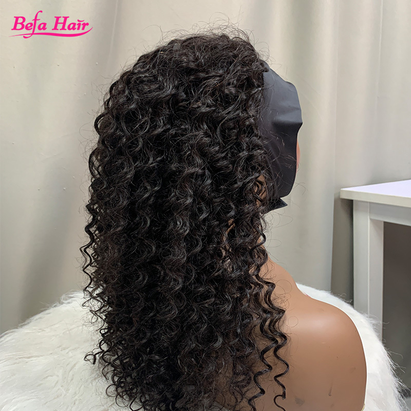 Befa Hair Wholesale Deep Curly Headband Wig Human Hair 200% Density Natural Black Headband Curly Wig