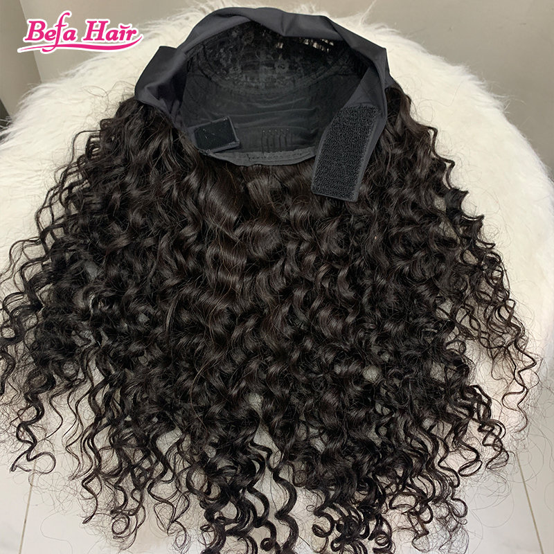 Befa Hair Wholesale Deep Curly Headband Wig Human Hair 200% Density Natural Black Headband Curly Wig