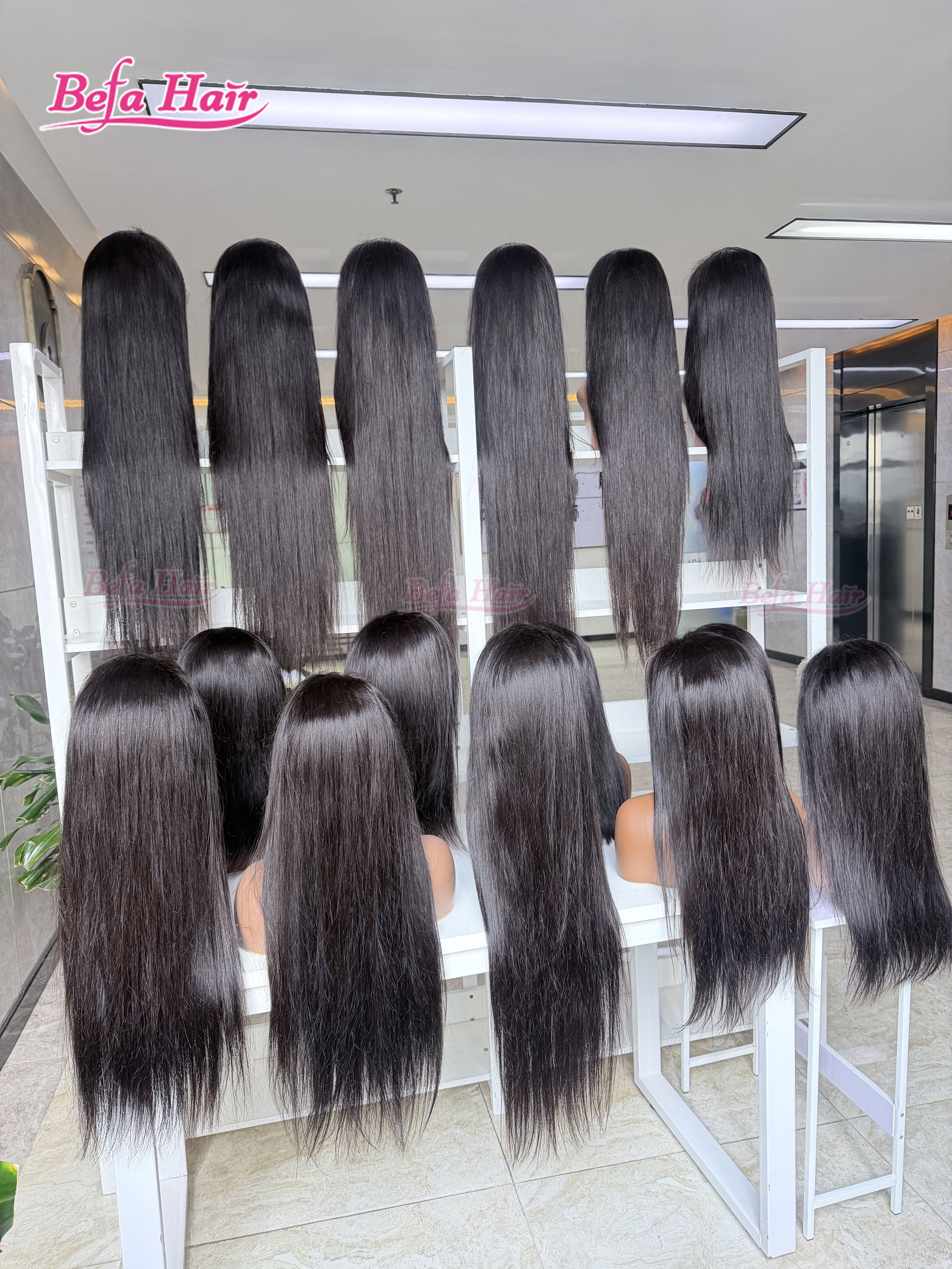 Befa Hair Wholesale Natural Black 2x6 4x4 5x5 13x4 13x6 360 Lace Straight Hair Wig Pre Plucked 200% Density Virgin Human Hair Wigs