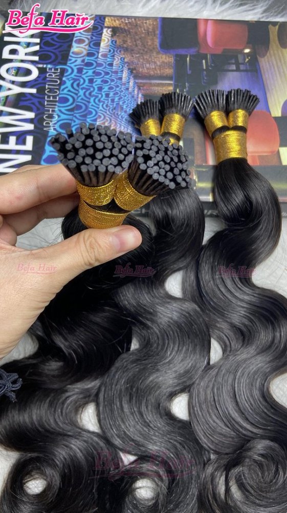 Befa Hair Wholesale I-tips Keratin Human Hair Extensions Cuticle Aligne Hair 12"-30"inch Natural Black Body Wave Hair Extensions