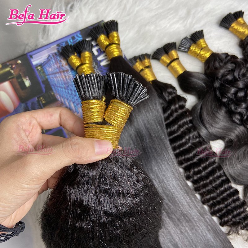 Befa Hair Wholesale I-tips Keratin Human Hair Extensions Cuticle Aligne Hair 12"-30"inch Natural Black Body Wave Hair Extensions