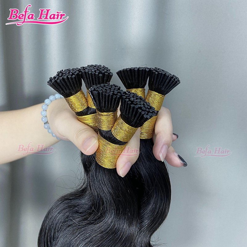 Befa Hair Wholesale I-tips Keratin Human Hair Extensions Cuticle Aligne Hair 12"-30"inch Natural Black Body Wave Hair Extensions