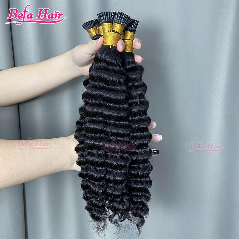 Befa Hair Wholesale Deep Wave I-tips Cuticle Aligne Hair 14"-30"inch Keratin Human Hair Extensions Natural Black Hair Extensions