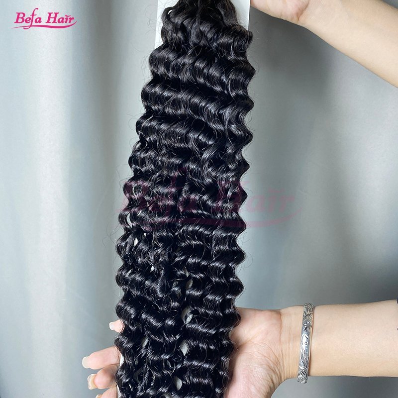Befa Hair Wholesale Cuticle Aligne Hair 12"-30"inch flat-tips Keratin Human Hair Extensions Natural Black Deep Wave Hair Extensions