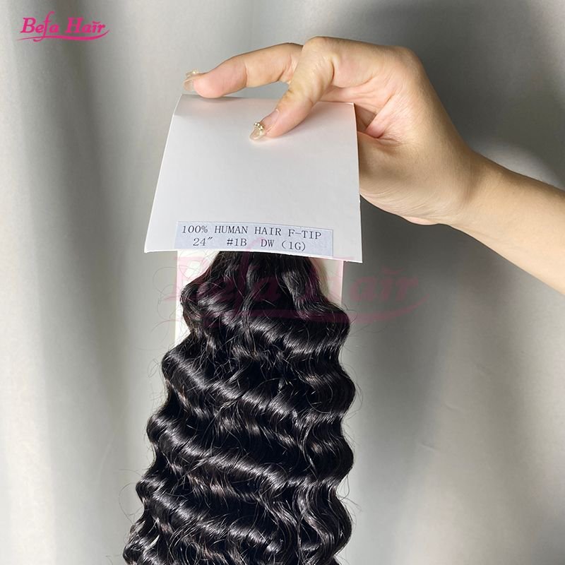 Befa Hair Wholesale Cuticle Aligne Hair 12"-30"inch flat-tips Keratin Human Hair Extensions Natural Black Deep Wave Hair Extensions