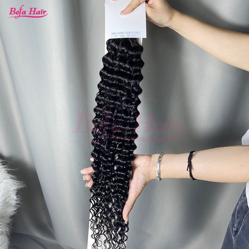 Befa Hair Wholesale Cuticle Aligne Hair 12"-30"inch flat-tips Keratin Human Hair Extensions Natural Black Deep Wave Hair Extensions