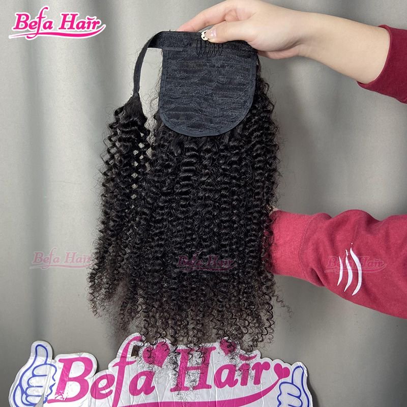 Wholesale Clip in Ponytail Hair Extension Kinky Curly Real Hair Wrap Around Ponytail Black Hair High Ponytail