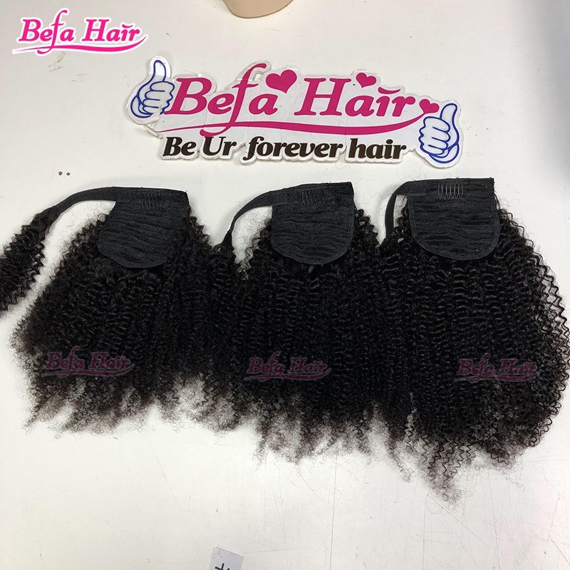 Wholesale Clip in Ponytail Hair Extension Kinky Curly Real Hair Wrap Around Ponytail Black Hair High Ponytail