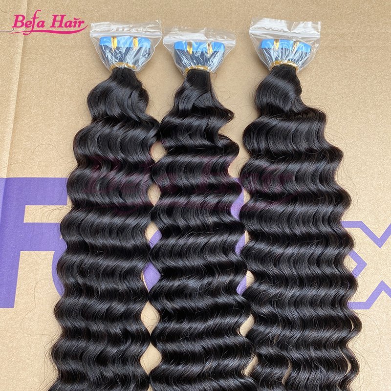 Befa Hair Wholesale Tape Ins 18inch to 26inch Deep Wave human hair Extensions