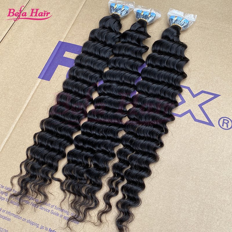 Befa Hair Wholesale Tape Ins 18inch to 26inch Deep Wave human hair Extensions