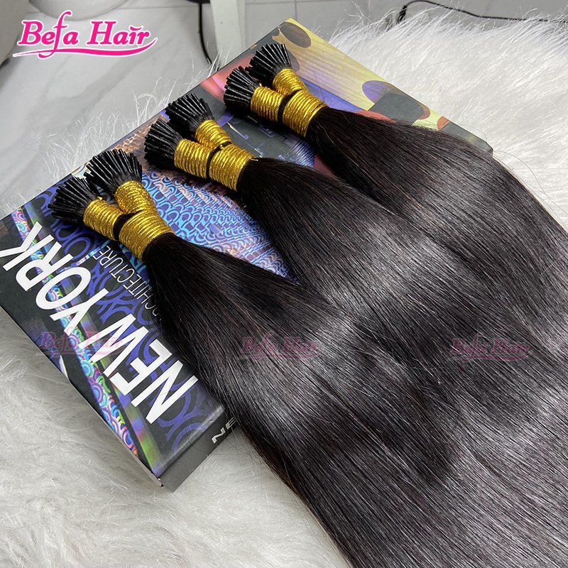 Befa Hair Wholesale I-tips Keratin Human Hair Extensions Cuticle Aligne Hair 12"-30"inch Natural Black Straight Hair Extensions