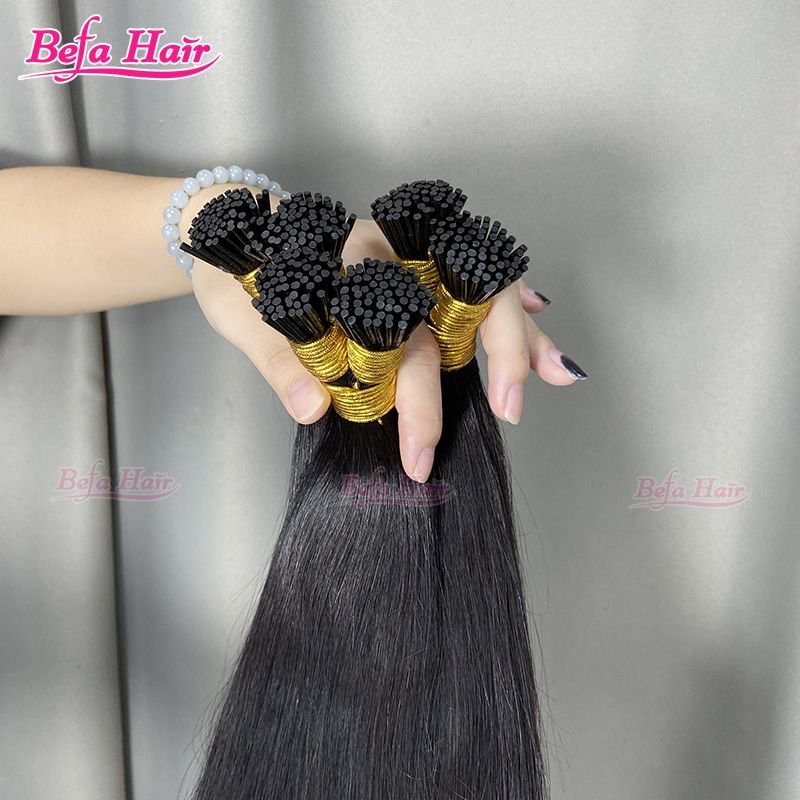 Befa Hair Wholesale I-tips Keratin Human Hair Extensions Cuticle Aligne Hair 12"-30"inch Natural Black Straight Hair Extensions
