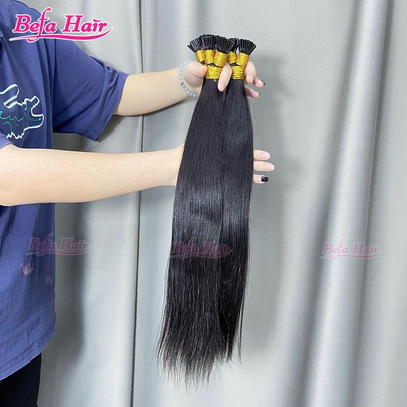 Befa Hair Wholesale I-tips Keratin Human Hair Extensions Cuticle Aligne Hair 12"-30"inch Natural Black Straight Hair Extensions