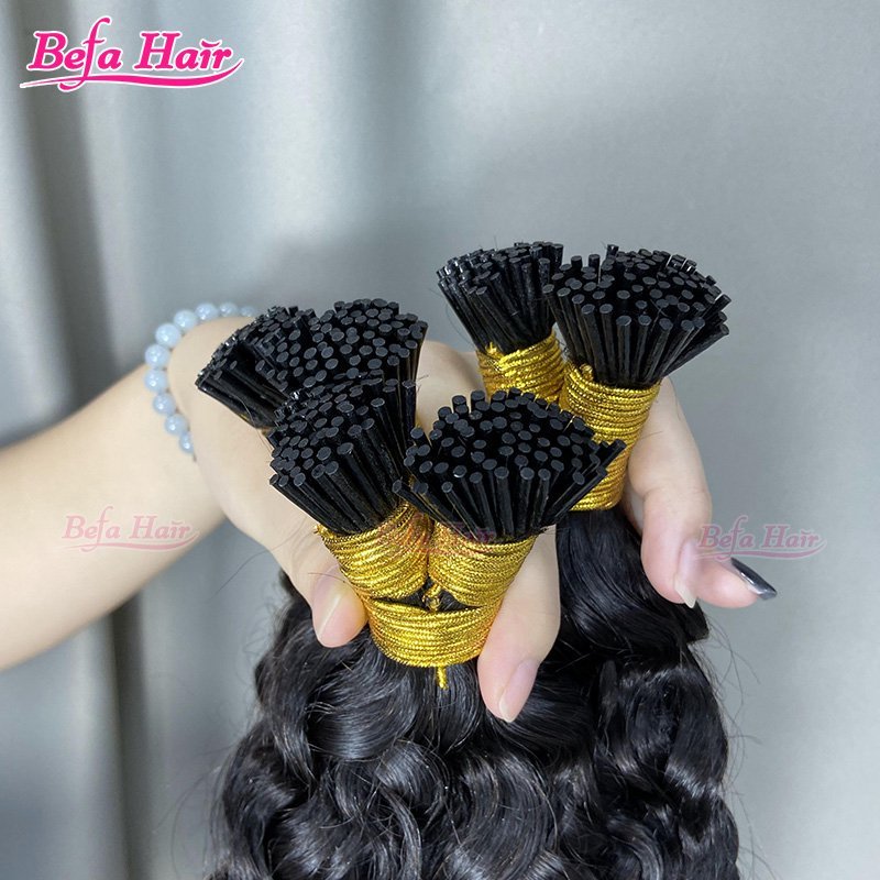 Befa Hair Wholesale Water Wave cuticle aligned I tip human hair extensions 14"-30"inch Keratin Natural Black Hair Extensions
