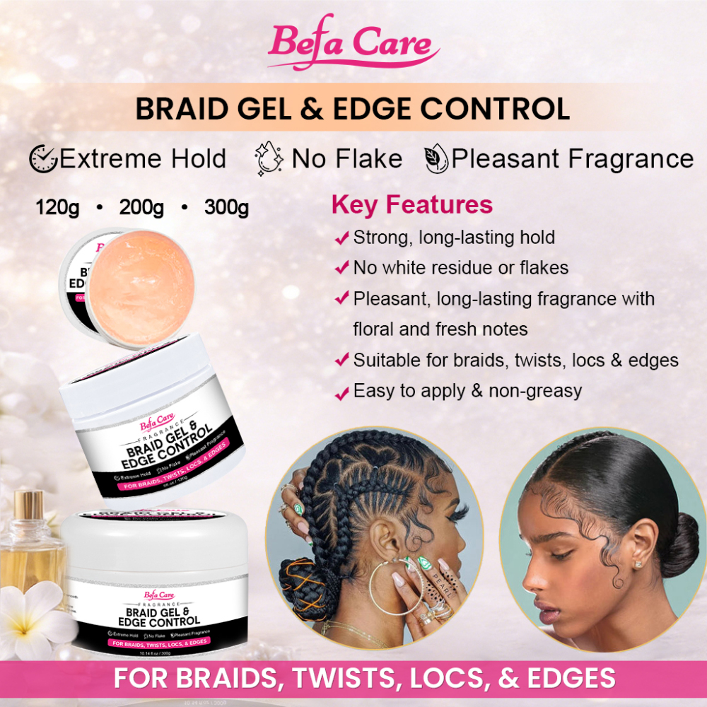 Befa Care Private Label BEFA CARE Braid Gel & Edge Control For Braids, Twists, Locs, & Edges Extreme Hold No Flake Pleasant Fragrance