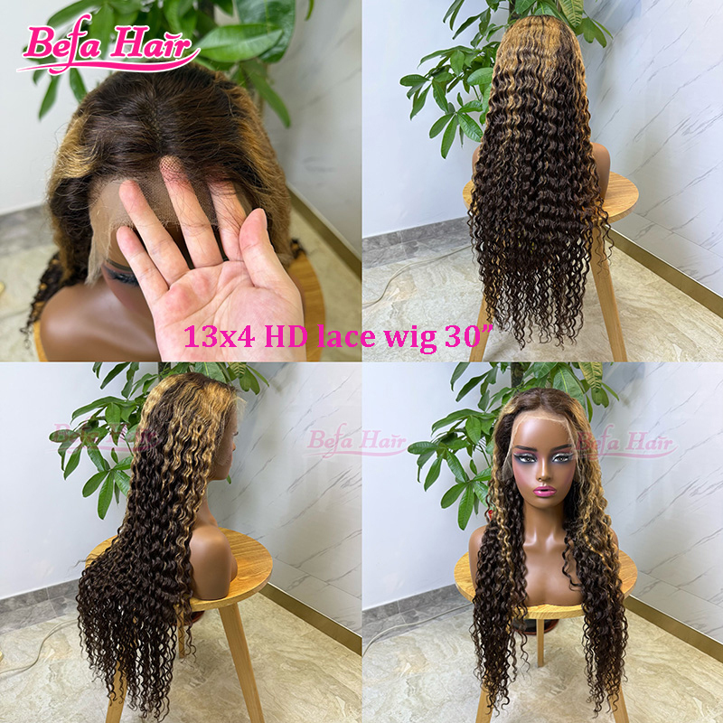 Highlight P4-27 Colored Wigs Deep Wave Human Hair Wigs 4x4/ 5x5/ 13x4/ 13x6 HD Transparent Lace Piano Color Wig