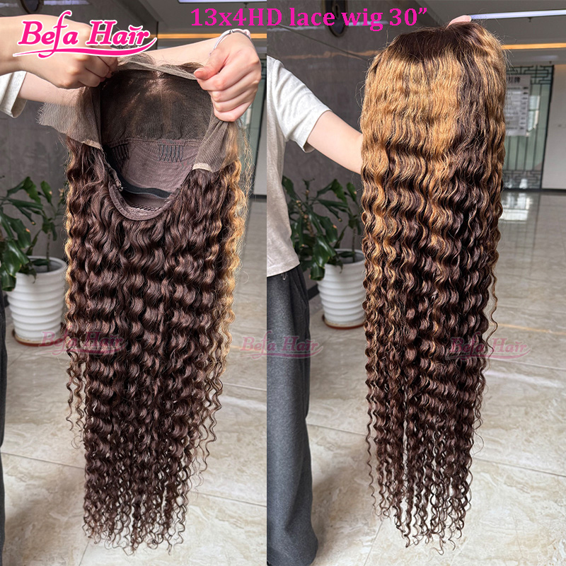 Highlight P4-27 Colored Wigs Deep Wave Human Hair Wigs 4x4/ 5x5/ 13x4/ 13x6 HD Transparent Lace Piano Color Wig