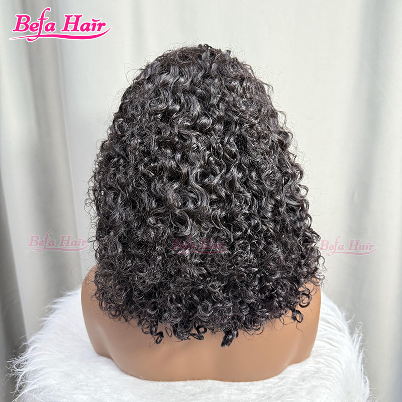 Befa Hair Wholesale Natural Black Strawstring 360 Full Frontal Wig 200% Density Virgin Human Hair Lace Wigs Deep Curly Wig HD Lace Transparent Lace Wig