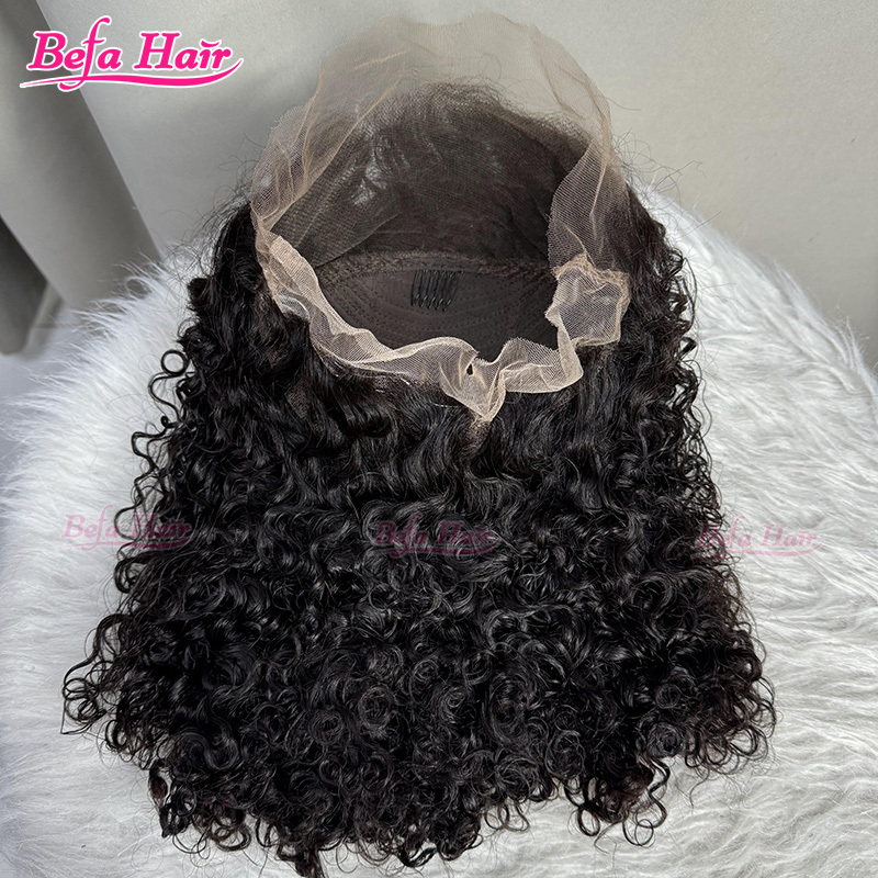 Befa Hair Wholesale Natural Black Strawstring 360 Full Frontal Wig 200% Density Virgin Human Hair Lace Wigs Deep Curly Wig HD Lace Transparent Lace Wig