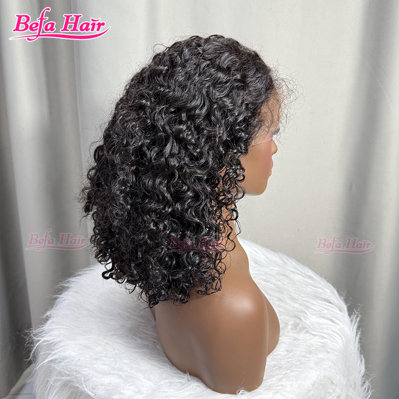 Befa Hair Wholesale Natural Black Strawstring 360 Full Frontal Wig 200% Density Virgin Human Hair Lace Wigs Deep Curly Wig HD Lace Transparent Lace Wig