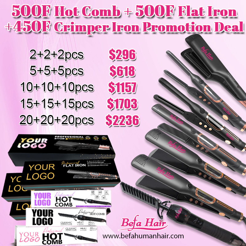 Befa Hair 500F Hot Comb + 500F Flat Iron + 450 Crimper Iron Promotion Deal Free Logo Free Shipping