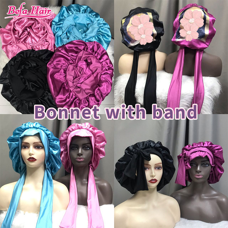 Wholesale Satin Double Layer Bonnet With Band 59cm Free Logo Free Shipping