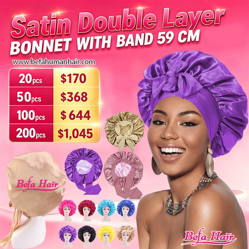 Wholesale Satin Double Layer Bonnet With Band 59cm Free Logo Free Shipping