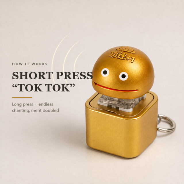 Golden Merit Plus 1 Electronic Wooden Fish Keychain