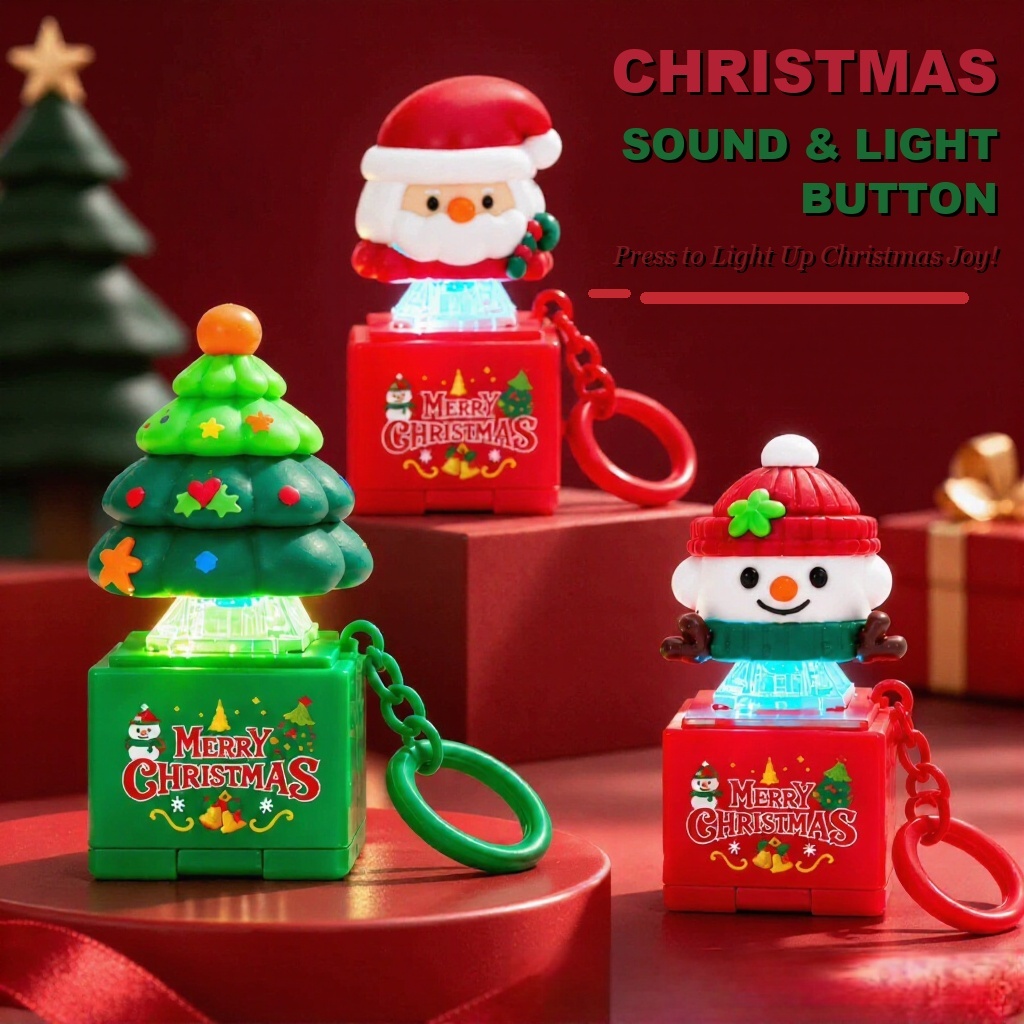 Christmas Sound Light Button Keychain