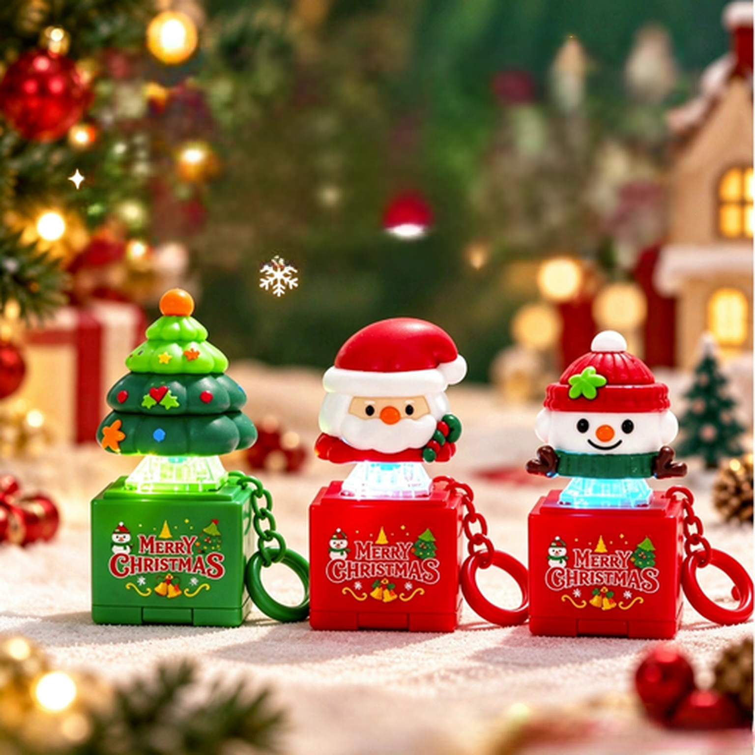 Christmas Sound Light Button Keychain