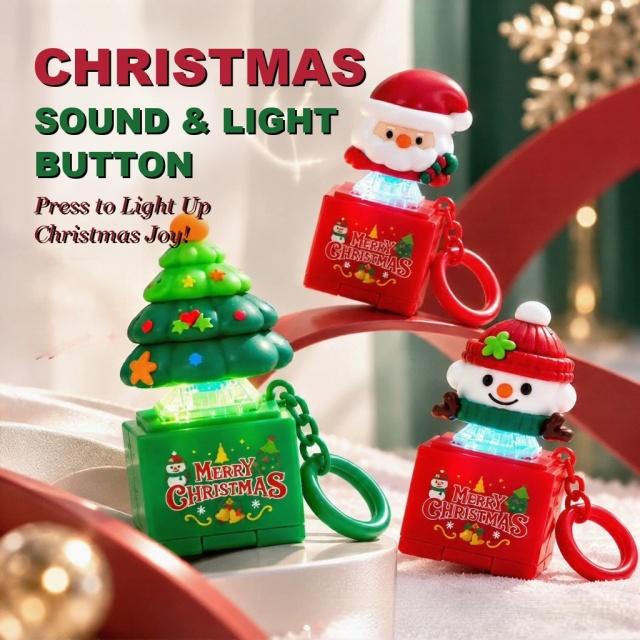 Christmas Sound Light Button Keychain