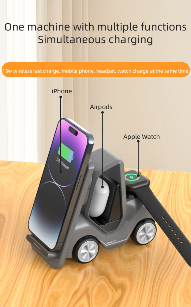 T20S Car-Shaped 3-in-1 Wireless Charger Gift Set — Fast Charging for Phone, Smartwatch & Earbuds | Premium Custom Corporate Gift Box