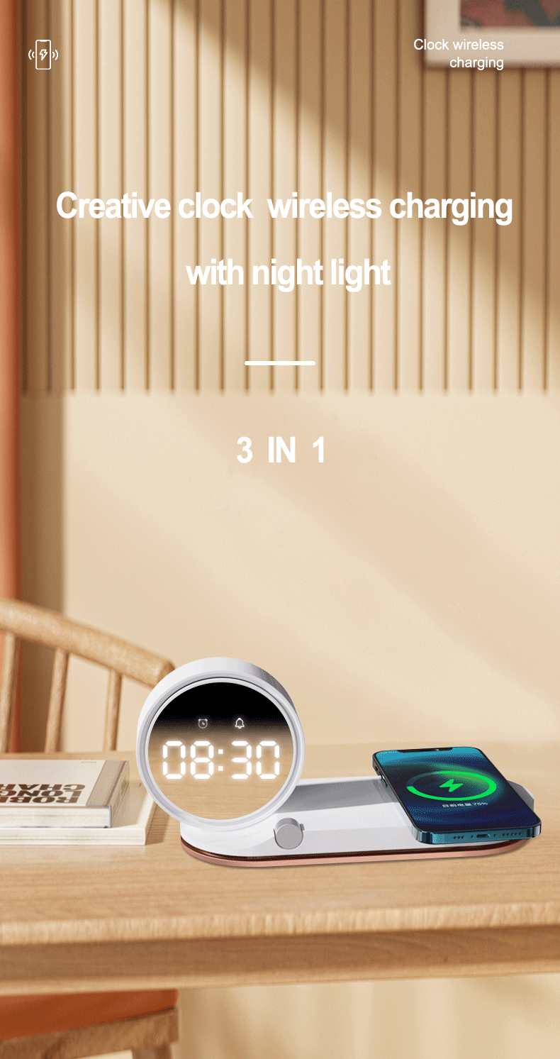LC-0208  3-in-1 Wireless Charging Station with LED Clock & Night Light – Premium Corporate Gift Set
