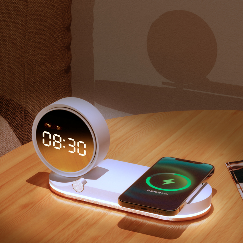 LC-0208  3-in-1 Wireless Charging Station with LED Clock & Night Light – Premium Corporate Gift Set