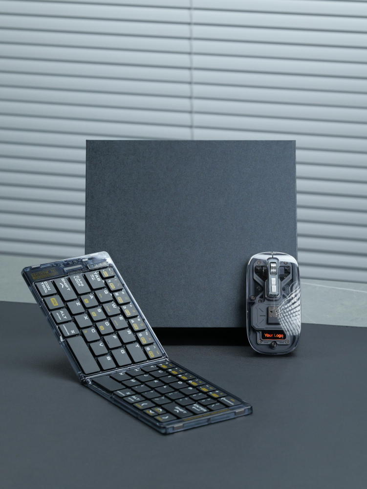 Transparent Foldable Wireless Keyboard & Mouse Gift Set | Portable Multi-Device Kit for Phone & Tablet with Custom Logo