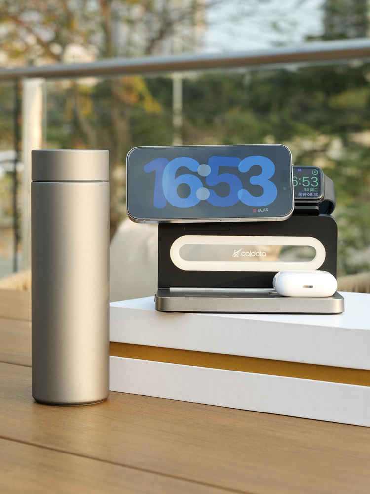 3-in-1 Foldable Wireless Charging Gift Set with Night Light | Phone, Watch & Earbuds Charger + Titanium Insulated Tumbler | Custom Logo