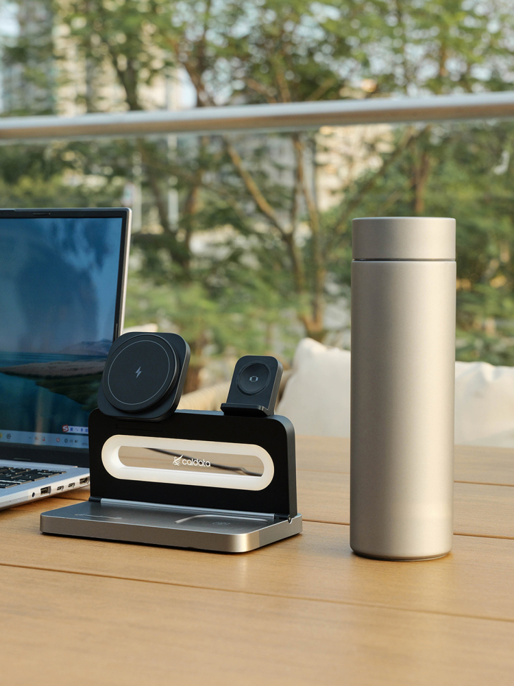3-in-1 Foldable Wireless Charging Gift Set with Night Light | Phone, Watch & Earbuds Charger + Titanium Insulated Tumbler | Custom Logo