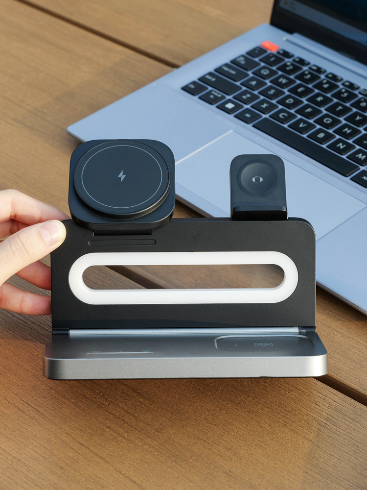 3-in-1 Foldable Wireless Charging Gift Set with Keyboard & Titanium Tumbler | Phone, Watch & Earbuds Charger | Custom Logo