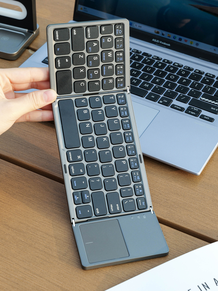 3-in-1 Foldable Wireless Charging Gift Set with Keyboard & Titanium Tumbler | Phone, Watch & Earbuds Charger | Custom Logo