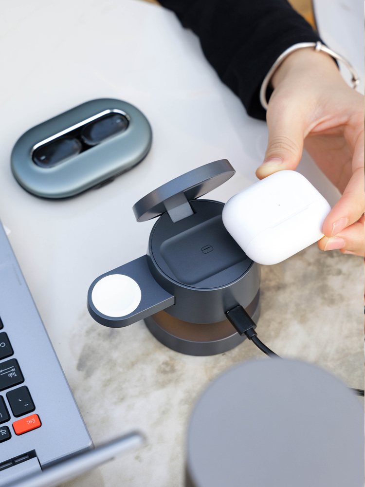 3-in-1 Mushroom Wireless Charging Gift Set with AI Translator Earbuds & Titanium Tumbler | Phone, Watch & Earbuds Charger | Custom Logo