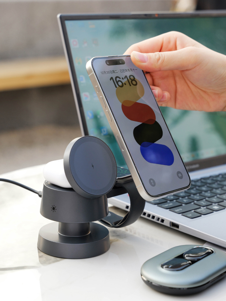 3-in-1 Mushroom Wireless Charging Gift Set with AI Translator Earbuds & Titanium Tumbler | Phone, Watch & Earbuds Charger | Custom Logo