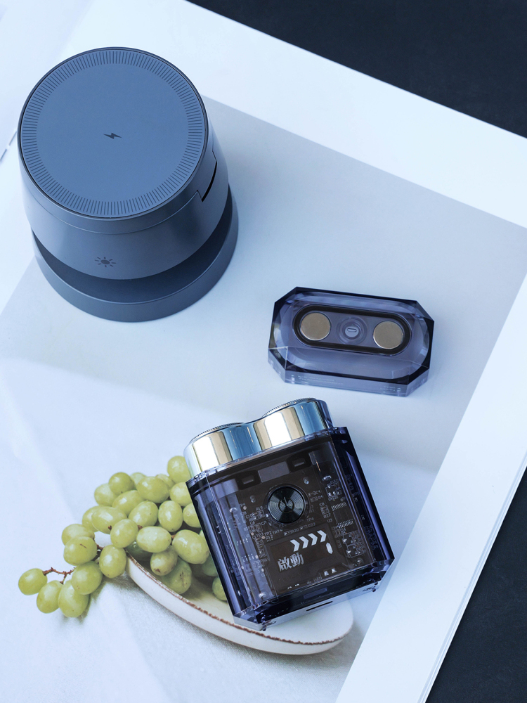 3-in-1 Mushroom Wireless Charging Gift Set with Transparent Shaver | Phone, Watch & Earbuds Charger with Night Light | Custom Logo