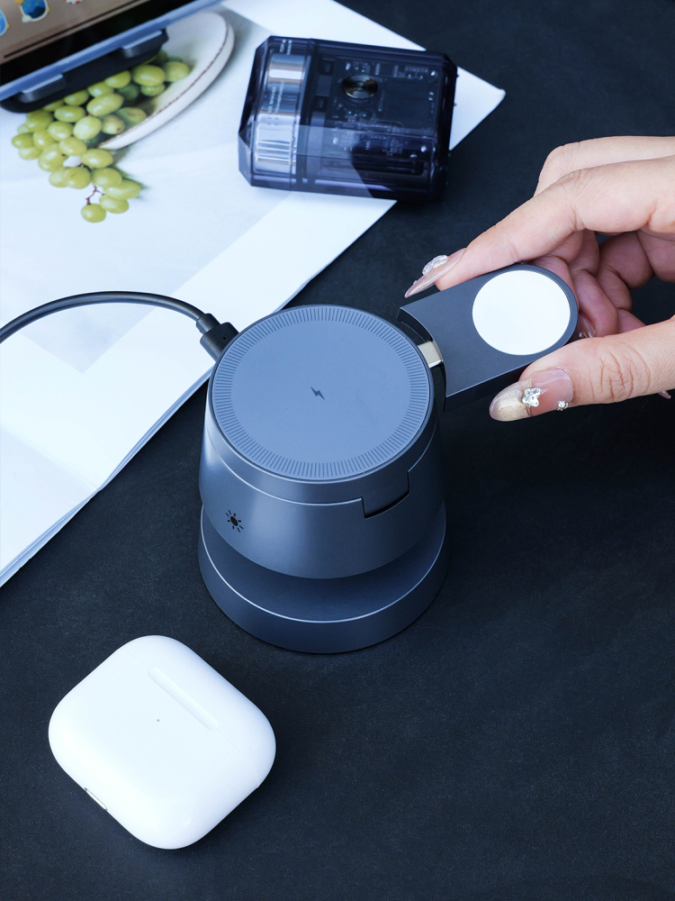 3-in-1 Mushroom Wireless Charging Gift Set with Transparent Shaver | Phone, Watch & Earbuds Charger with Night Light | Custom Logo